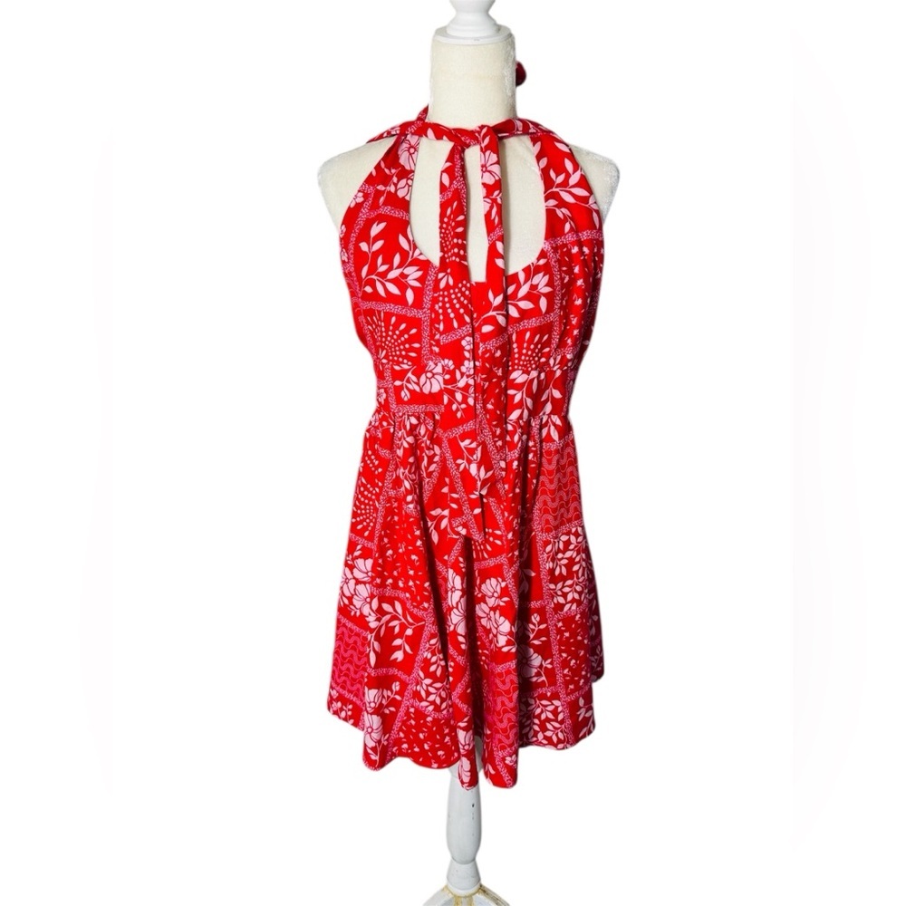 HoHouse Of Harlow 1960 Linen Blend Open Back-Bow Mini Dress L PlungeNeck Color